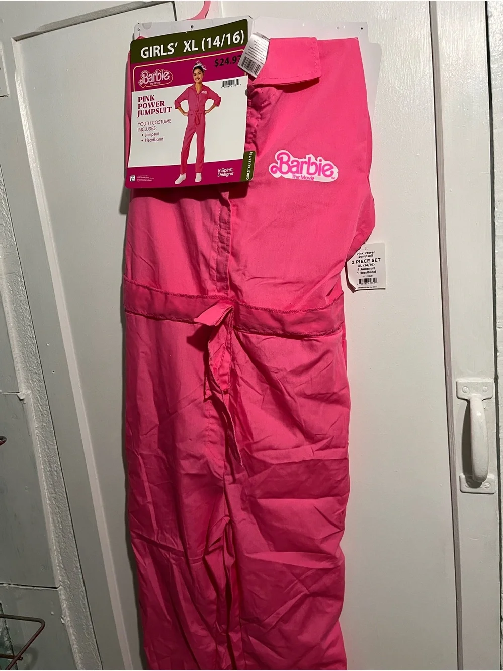 Barbie Pink Power Jumpsuit Costume - Bright Pink Girls XL 14/16 New